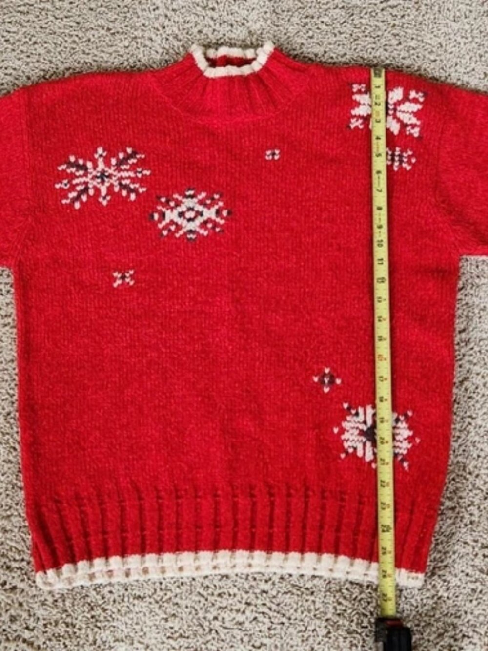 Vintage 90's LizWear Liz Claiborne Red Chunky Knit Ski Sweater W/Snowflakes Sz L - Picture 5 of 15